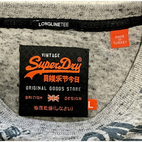 Vintage Superdry T Shirt Mens Large Long Line Gray All Over Graphic Logo - Picture 4 of 6